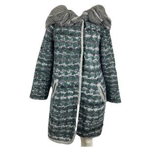 4 S M Missoni Chunky Tweed Sweater Coat Petal Collar Green Gray
